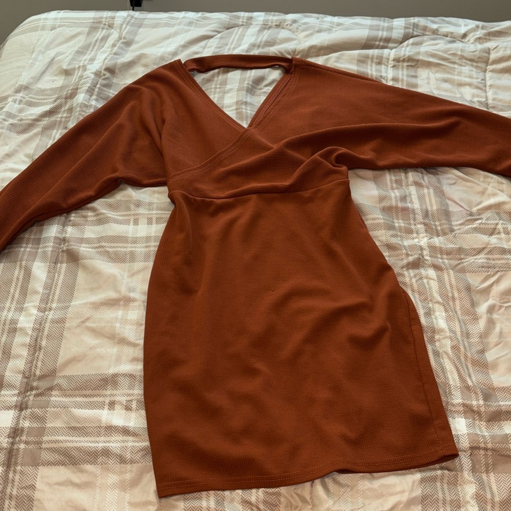 Copper dress with low neckline